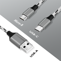 USB 2.0-kabel, USB-A/M naar Micro-USB + USB-C, wit/zwart, 1,2 mtr