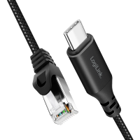 USB 3.2 Type-C Ethernet-kabel, C/M naar RJ45/M, 1 Gbps, actief, zwart/grijs, 1 mtr