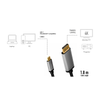 USB Type-C kabel, C/M naar DP/M, 4K, alu, zwart/grijs, 1,8 mtr