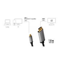 USB Type-C kabel, C/M naar HDMI/M, 4K, alu, zwart/grijs, 1,8 mtr