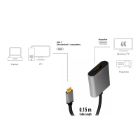 USB Type-C-adapter, C/M naar DP/F, 4K, alu, zwart/grijs, 0,15 mtr