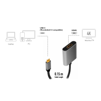 USB Type-C-adapter, C/M naar HDMI, 4K, alu, zwart/grijs, 0,15 mtr