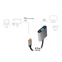 USB Type-C-adapter, C/M naar VGA, 1080p, aluminium, zwart/grijs, 0,15 mtr