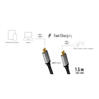 USB 2.0 Type-C kabel, C/M naar USB-C/M, E-mark, PD, alu, zwart/grijs, 1,5 mtr