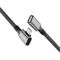 USB 3.2 Gen2 Type-C kabel, C/M 90° naar USB-C/F, PD, AV, alu, zwart/grijs, 0,5 mtr