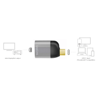 USB Type-C-adapter, USB-C/M naar mDP/F, 8K, alu, zwart/grijs