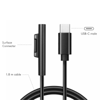 USB-C-kabel, USB-C/M naar MS Surface/M (90°), PD, zwart, 1,8 mtr