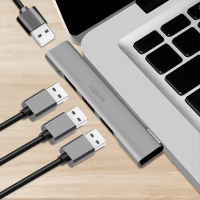 Ultraslanke 4-poorts USB-C-hub, 18 W, 1x USB-A/F, 3x USB-A/F, aluminium