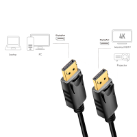 DisplayPort-kabel, DP/M naar DP/M, 4K/60Hz, CCS, zwart, 3 mtr