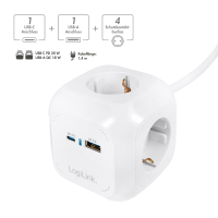 4-voudige oplaadkubus, 4x stopcontact, 1x USB-C PD 20W, 1x USB-A QC 18W, wit