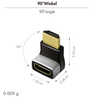 HDMI-adapter, A/M naar A/F, 90° gehoekt, 8K/60 Hz, zwart/grijs