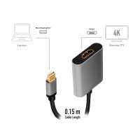 DisplayPort-adapter, mDP/M naar HDMI/F, 4K/60Hz, alu, zwart/grijs, 0,15 mtr