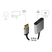 DisplayPort-adapter, DP/M naar HDMI A/F, 4K/60 Hz, aluminium, zwart/grijs, 0,15 mtr