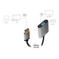 DisplayPort-adapter, DP/M naar VGA/F, 1080p/60Hz, aluminium, zwart/grijs, 0,15 mtr