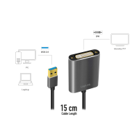 USB 3.0-adapter, USB-A/M naar DVI/F, 1080p, zilver, 0,1 mtr