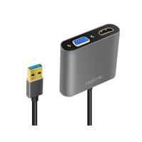 USB 3.0-adapter, USB-A/M naar HDMI-A/F + VGA/F, 1080p, zwart, 0,15 mtr