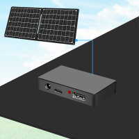 Opvouwbare zonnepaneel USB-lader, 1x USB-A, 1x USB-C, 1x DC5521, 30W, IP65, zwart