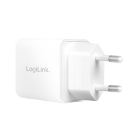 Dubbele USB-stopcontactlader, 20 W, GaN, 1x USB-C (PD), 1x USB-A, wit