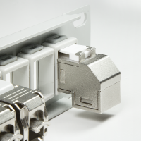 Cat.6A Keystone Inline Coupler STP, 90° haaks, metalen behuizing