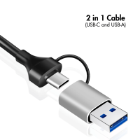 USB 3.2 Gen 1 hub, 3x USB-A, 1x RJ45, 2-in-1 verbindingskabel, zilver