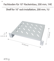Cantileverplank voor 10" rackmontage, 200 mm, 1U, lichtgrijs