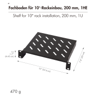 Cantileverplank voor 10" rackmontage, 200 mm, 1U, zwart