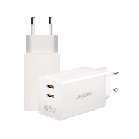 Dubbele USB-aansluitingadapter, GaN, 65 W, 2x USB-C (PD 3.0/QC 4.0), wit